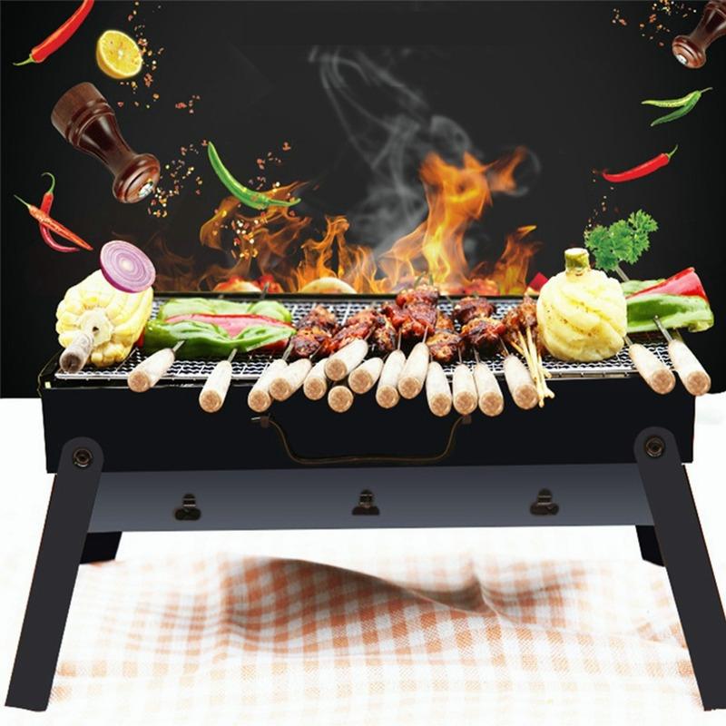 Большой складной портативный черный гриль-барбекю для барбекю на открытом воздухе для пикника на углях для путешествий