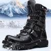 Motorcycle Boots Men Winter Warm Boots Motorcycle Shoes Mid-calf Buckle Motorbike Boots Punk Boots Black Skull Head