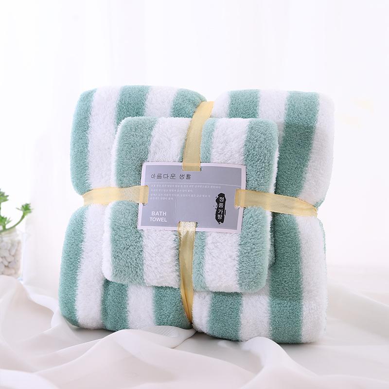 Two Piece Absorbent Coral Fleece Bath Towel Set Absorbs Water Towel Set Quick Dry Bath Fluffy Microfiber Towel for Household