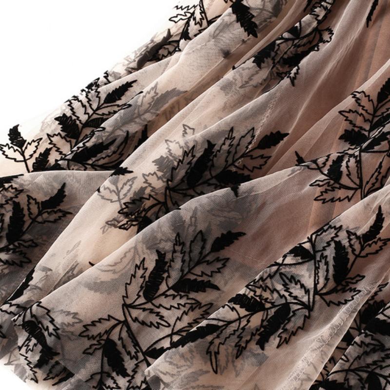 Марлевая юбка с флокирующим принтом, женская юбка, осенняя юбка трапециевидной формы средней длины, большая сетчатая юбка с цветочным принтом, длинная юбка