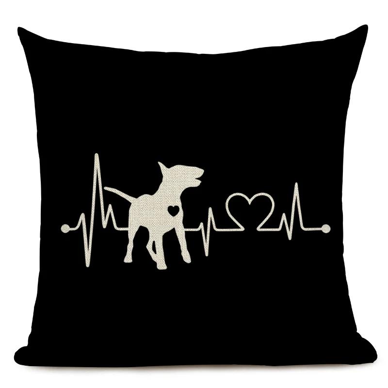 Черно-белый чехол для подушки с изображением животных, таксы, собаки, собаки, волны, сердца, декоративная наволочка для дивана