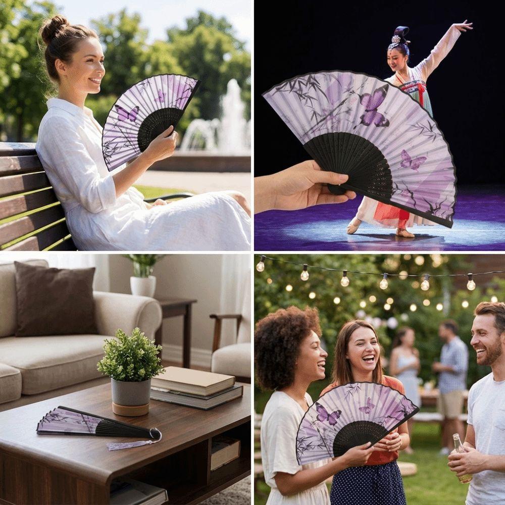 Chinese Style Retro Bamboo Fan Butterfly Pattern Dance Fan Portable Handheld Fan Home Decoration