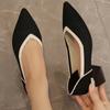 Women Knitting Shallow Pointed Toe Mid Heels Chunky Shoes 2024 Autumn Fashion New Walking Shoes Pumps Trend Dress Mujer Zapatos