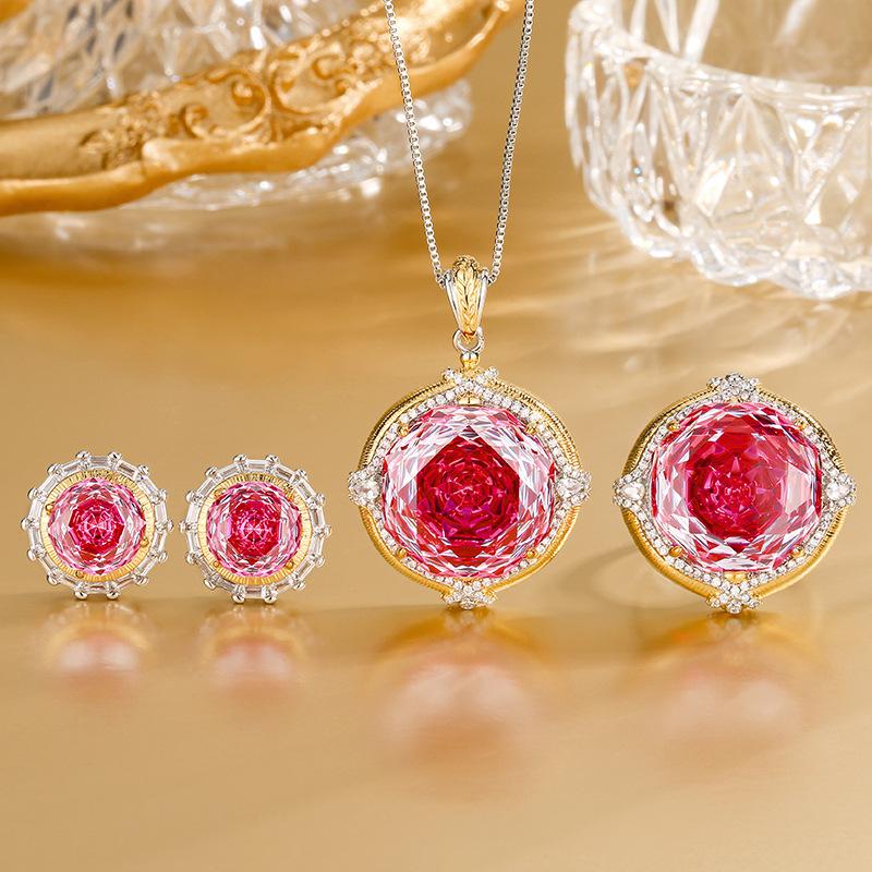 Jewelry Copper Bottom Gold-Plated Millennium Cut Rose Red Temperament Light Luxury Set Main Stone 18-10M