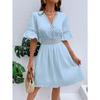 Women's Fashion Summer Spring Solid Color Print 1/2 Sleeves V-Neck High Waist Casual Dresses