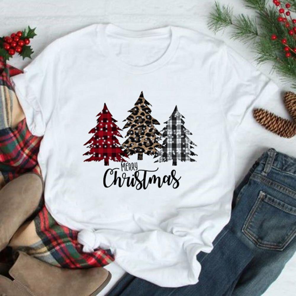 Christmas Tree Graphic Tees Women Short Sleeve Harajuku T Shirt Tumblr Female Xmas Party Festival