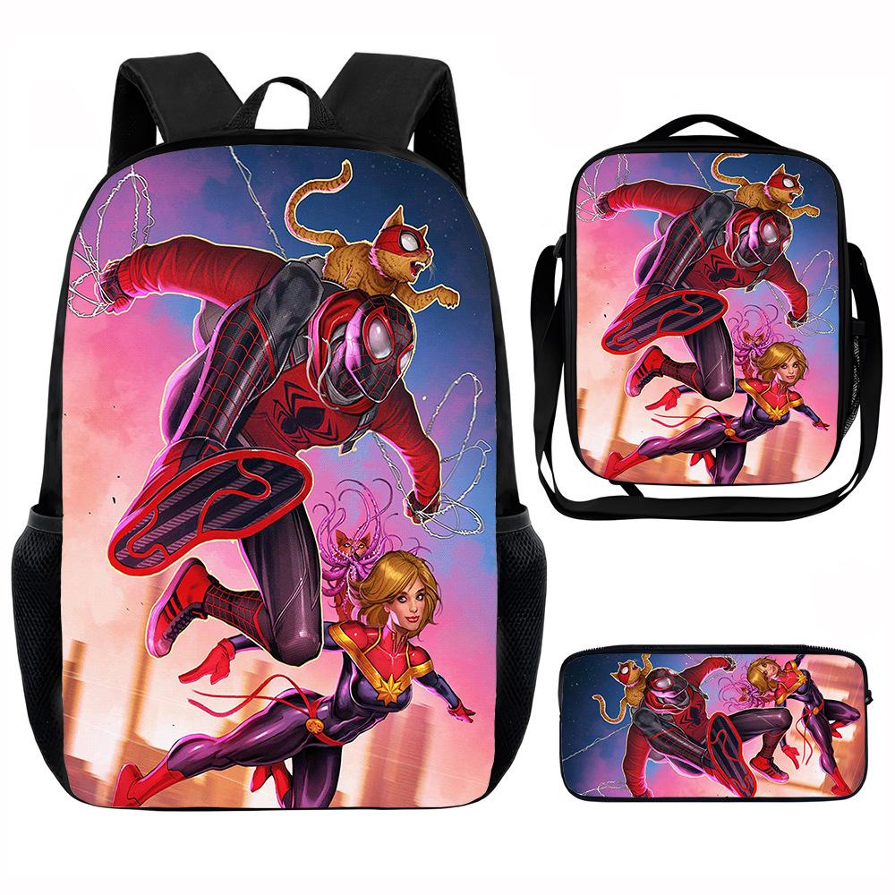 Spider-Man School Bag Lunch Bag Pencil Bag Elementary School Backpack Cartoon Peripheral Backpack Children's Bag Three-piece Set