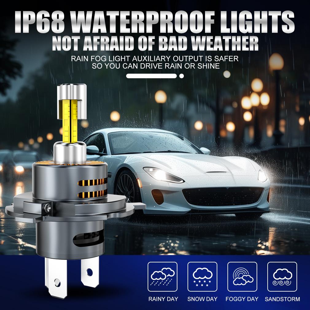 2 шт. 4-сторонние 25000LM H4 светодиодные лампы для автомобильных фар Canbus дальний/ближний свет беспроводные с вентилятором авто мини мотоцикл Plug&Play турболампа 6500K белый 12 В