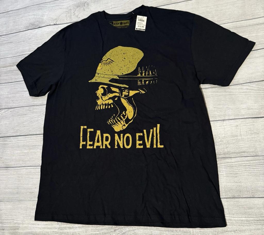Футболка Kick Brass Fear No Evil с кричащим черепом, военным шлемом и боеприпасами, размер XL, новая с бирками