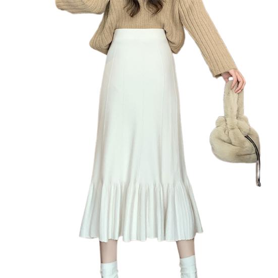 Женская трикотажная юбка с высокой талией, однотонная плиссированная юбка с оборками и швами по низу, юбка с запахом на бедрах, осенне-зимняя юбка миди
