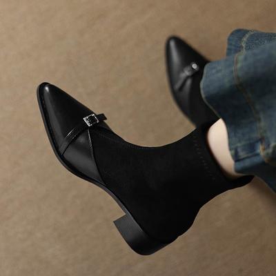 Krazing Po Микрофибра Зимние Остроносые Размер 33 Ковбойские Сапоги Размер 43 Металлическая Пряжка Толстый Каблук Эластичные Ботильоны