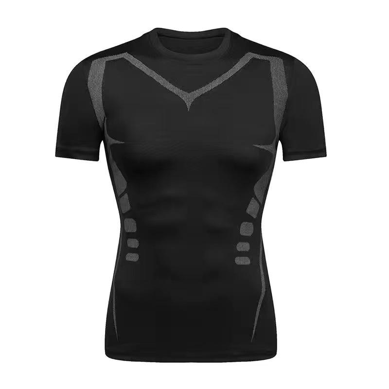 Мужская быстросохнущая эластичная спортивная футболка - Дышащая ледяной шелк, с коротким рукавом, для фитнеса