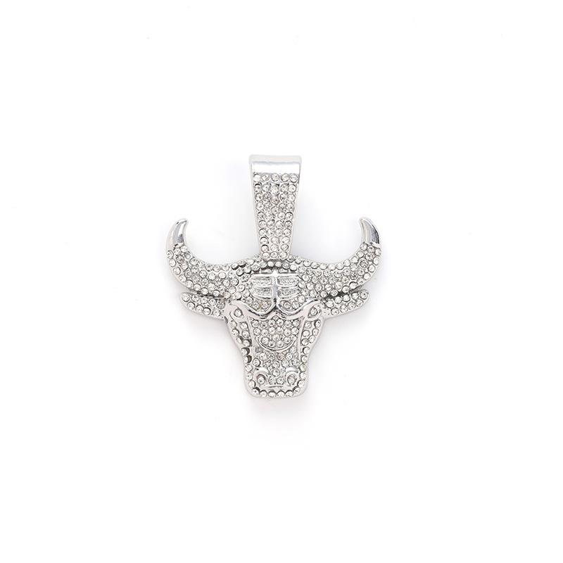 Bull Head Pendant Full of Diamonds Cuban Chain, Hip-hop Street Rap Style 15mm Clasp Jewelry European and American Niche Personalized Animals