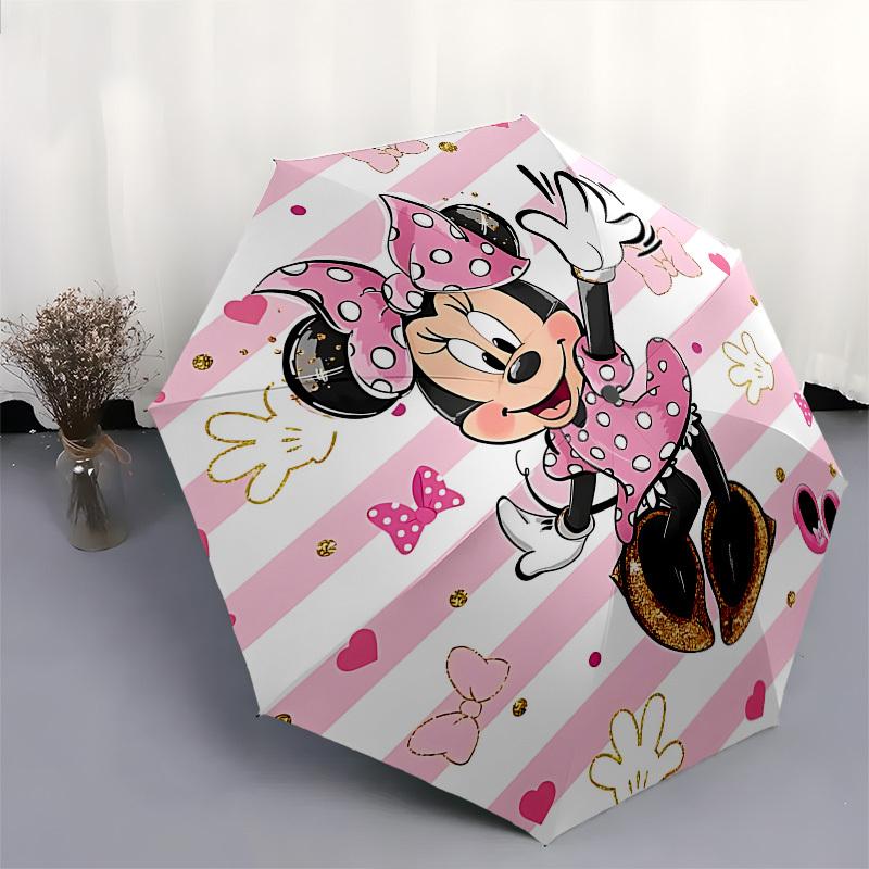 Minnie Mouse Themed Automatic Opening and Closing Umbrella, Brightly Colored 8-rib Portable Umbrella, Suitable for Men and Women, A Perfect Gift for C