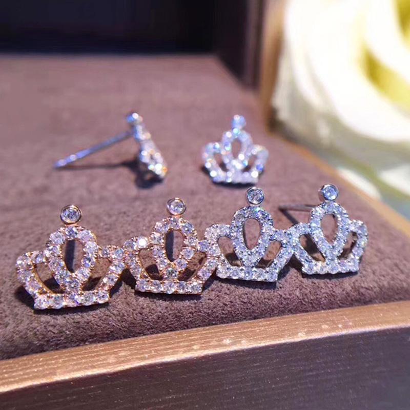 BELLA BOX Нежные серьги-гвоздики с короной и ослепительным белым фианитом, роскошные женские аксессуары, вечерние модные серьги, популярные ювелирные изделия, необычный подарок