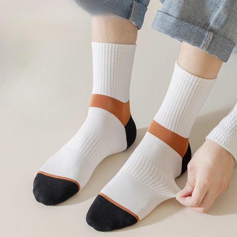 5/10 пар весенних носков, мужские полосатые носки средней длины, впитывающие пот дезодорирующие модные спортивные носки