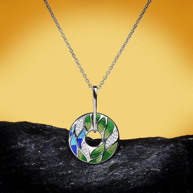 Newest For Women Genuine 925 Green Bamboo Leaves Luminous CZ Trendy Jewelry Handmade Enamel Jewelry