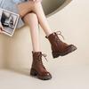 Leather Boots  Autumn and Winter New Versatile Washed Cowhide Retro Fashion British Style Thick Soled Boots for Women