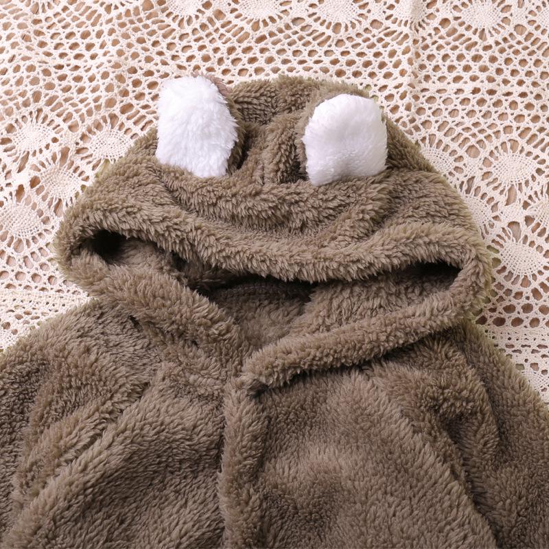 Baby Coral Fleece Hooded Long-Sleeve Warm Jumpsuit for Autumn/Winter