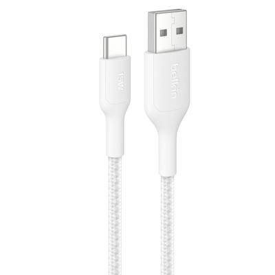 Belkin к плетеному нейлону Совместимый с iPhone и Быстрый MFi Белый кабель USB-A USB-C, 16/15, iPad, MacBook, Зарядка, Сверхпрочный, Сертифицированный, 2 м,