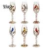 Floral Pattern Wine Glass Hand-painted Glass, Bird And Design Stem Goblet, Gift for Lovers Artistic Crystal Borosilicate Goblet Red Juice Decorative