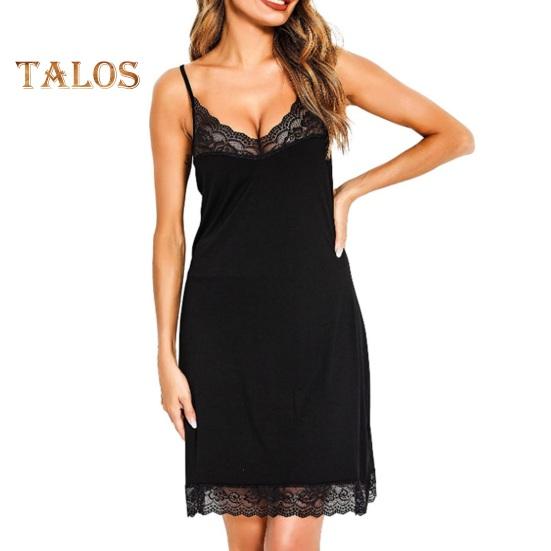 Женская кружевная ночная рубашка на тонких бретельках с V-образным вырезом, пижама, сорочка, платье для сна, летняя мягкая ночная рубашка