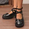 Модные ретро туфли Мэри Джейн одинарные 2025 новые весенне-осенние черные на массивном каблуке женские туфли ремешок на щиколотке пряжка круглый носок лодочки лоферы