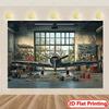 2D plane 1-piece vintage aircraft hangar polyester background fabric suitable for home and garden use