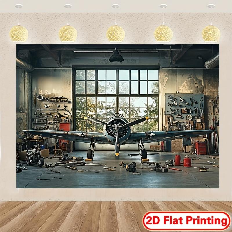 2D plane 1-piece vintage aircraft hangar polyester background fabric suitable for home and garden use