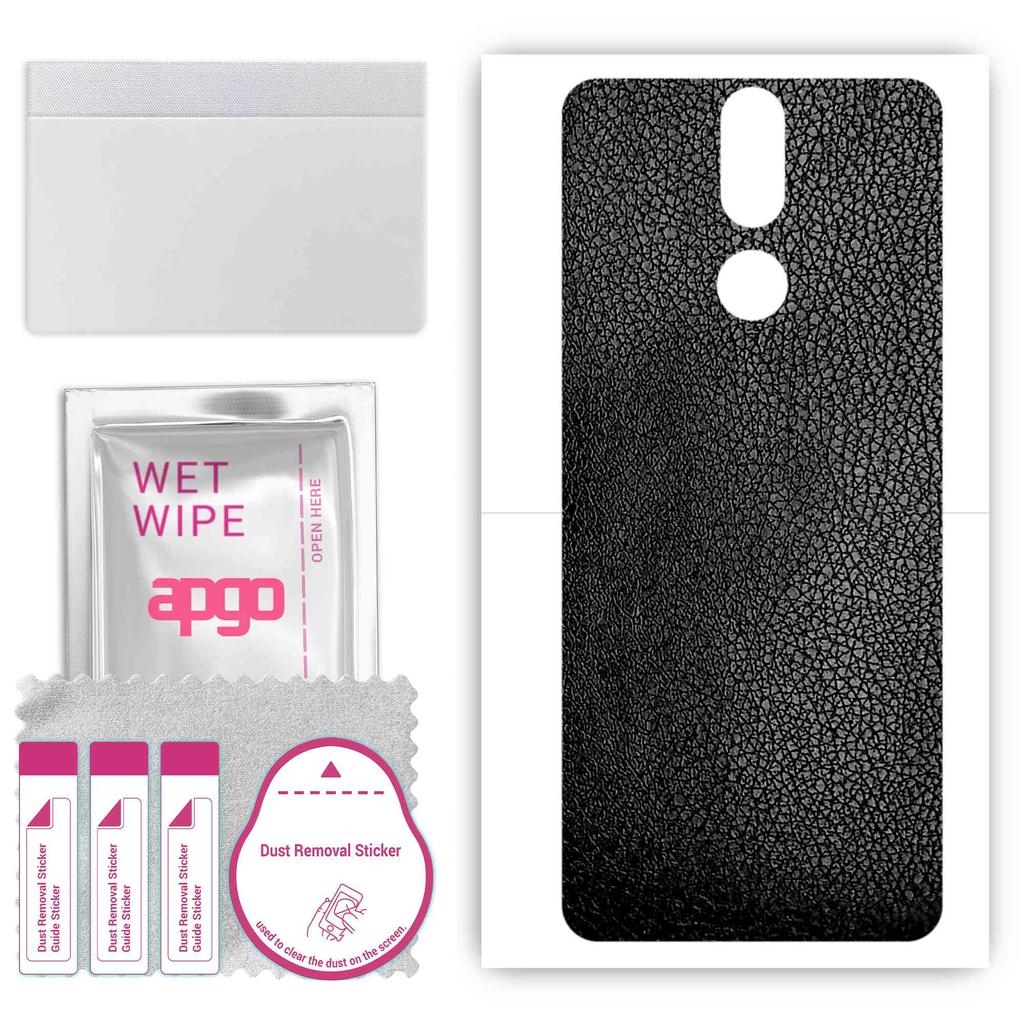apgo Protective Skin Sticker for the Back Compatible with Cubot Power, Wrap Film, Foil, Vinyl - Pattern Black Leather