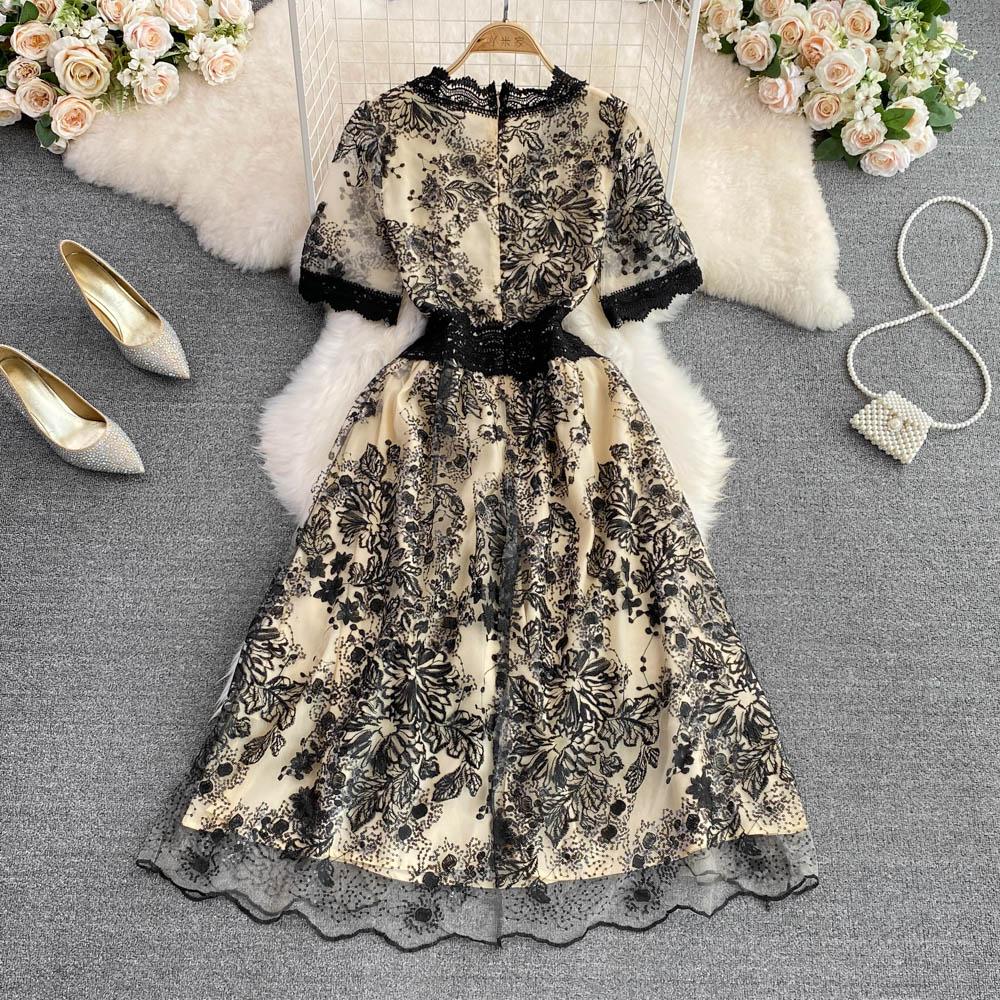 RUGOD Высококачественное сетчатое кружевное платье с v-образным вырезом для похудения и талии, элегантное темпераментное длинное платье с большими качелями