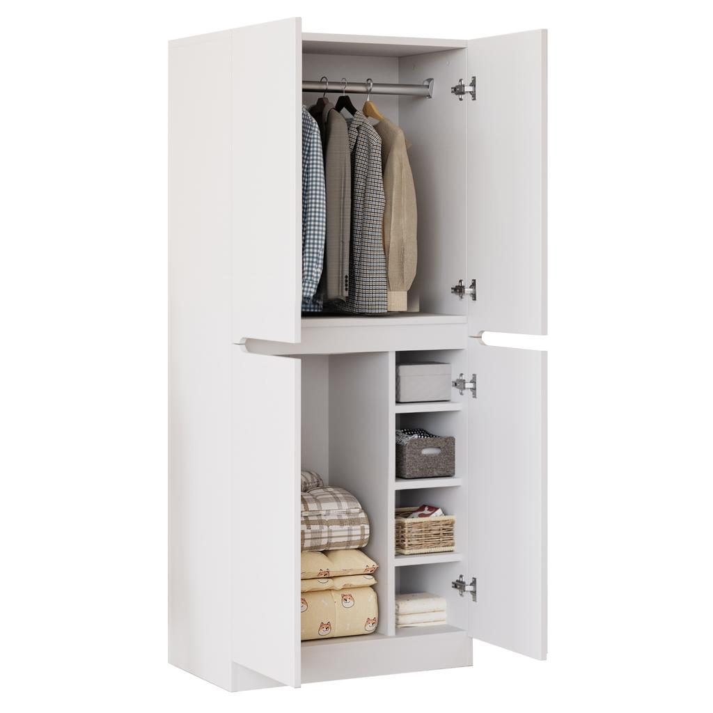 Wardrobe 70 x 40 x 170 cm, double-door design with small storage compartment, White