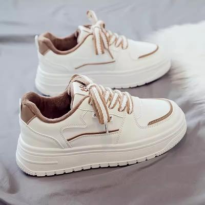 Флисовые утепленные теплые маленькие белые туфли женские осенне-зимние новые универсальные две хлопковые туфли повседневные спортивные кеды