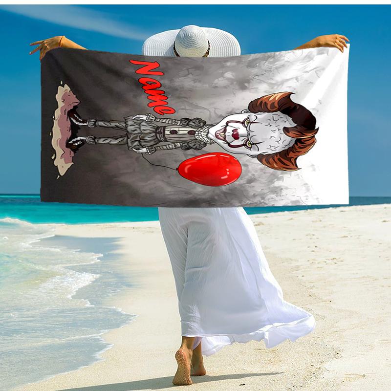 Personalized customized proof beach towel with Pennywise the Dancing Clown pattern - soft, absorbent,quick-drying,perfect swimming,camping&bathing