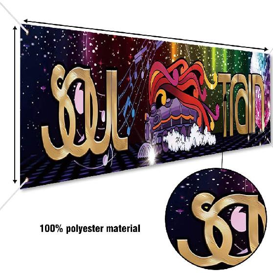 118 x 20 Inches 70s 80s Train Theme Yard Door Banner Sign Disco Party Decoration Banner Neon Light Flash Newborn Baby Show Birthday Party Cake Table