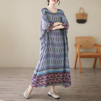 2025 Летнее платье больших размеров, базовое женское повседневное длинное винтажное новое свободное платье большого размера макси 9051