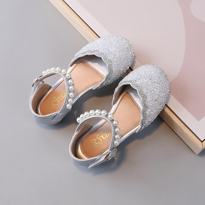 Босоножки для девочек на свадьбу, детские туфли из кожи с кристаллами, весна-лето 2024, детская летняя обувь с жемчугом, принцесса