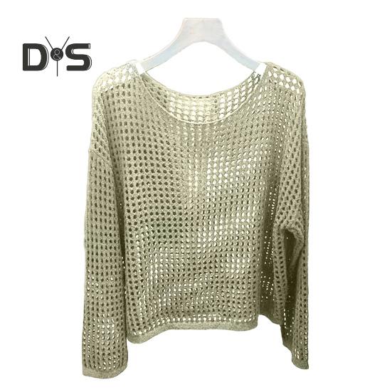 Солнцезащитный чехол с круглым вырезом и длинным рукавом, однотонные трикотажные топы свободного кроя, ажурный трикотажный дизайн, повседневные топы