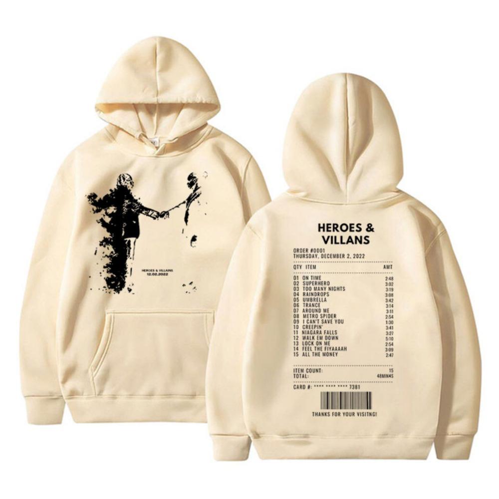 Худи с двусторонним принтом рэпера Metro Boomin Heroes Villains Мужская хип-хоп оверсайз толстовка Мужская модная тенденция Уличная одежда