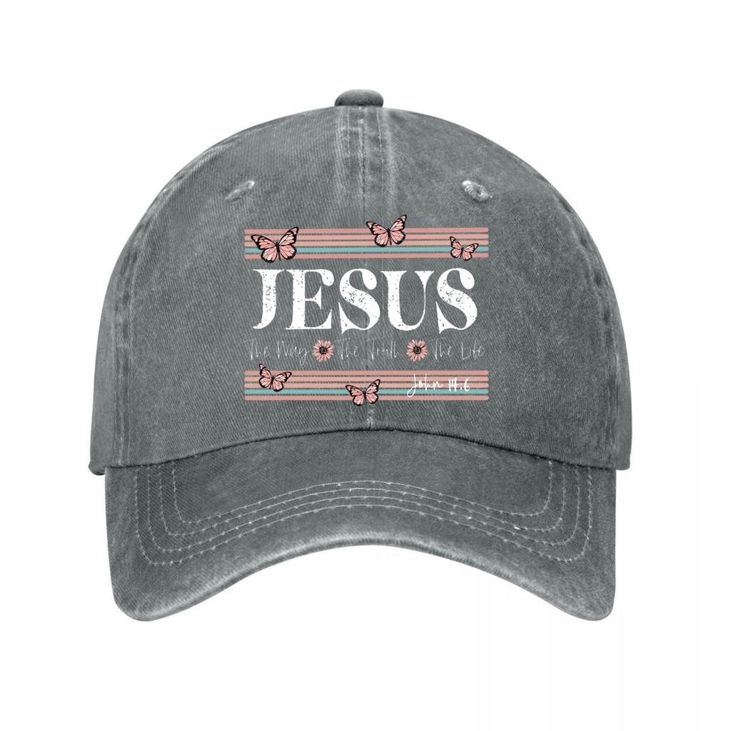 Pink Butterflies Floral Retro Stripes Faith Script Washed Baseball Cap Outdoor For Womens Unisex FeUnisex