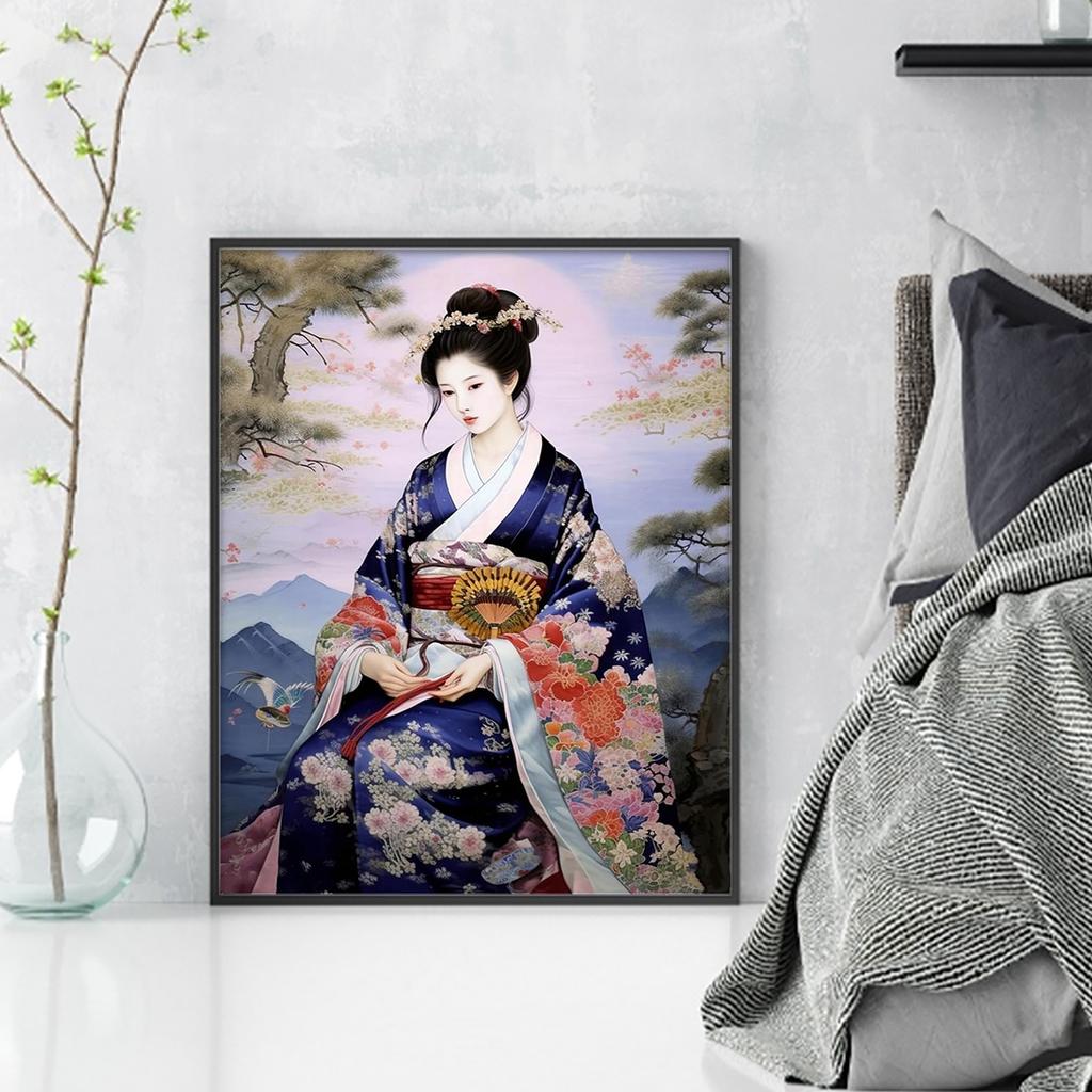 Geisha Full 11CT DIY Stamped Printed Cross-Stitch Kits for Beginners Adults Home Decor Cross Stitch Art and Crafts Kits 40x50cm