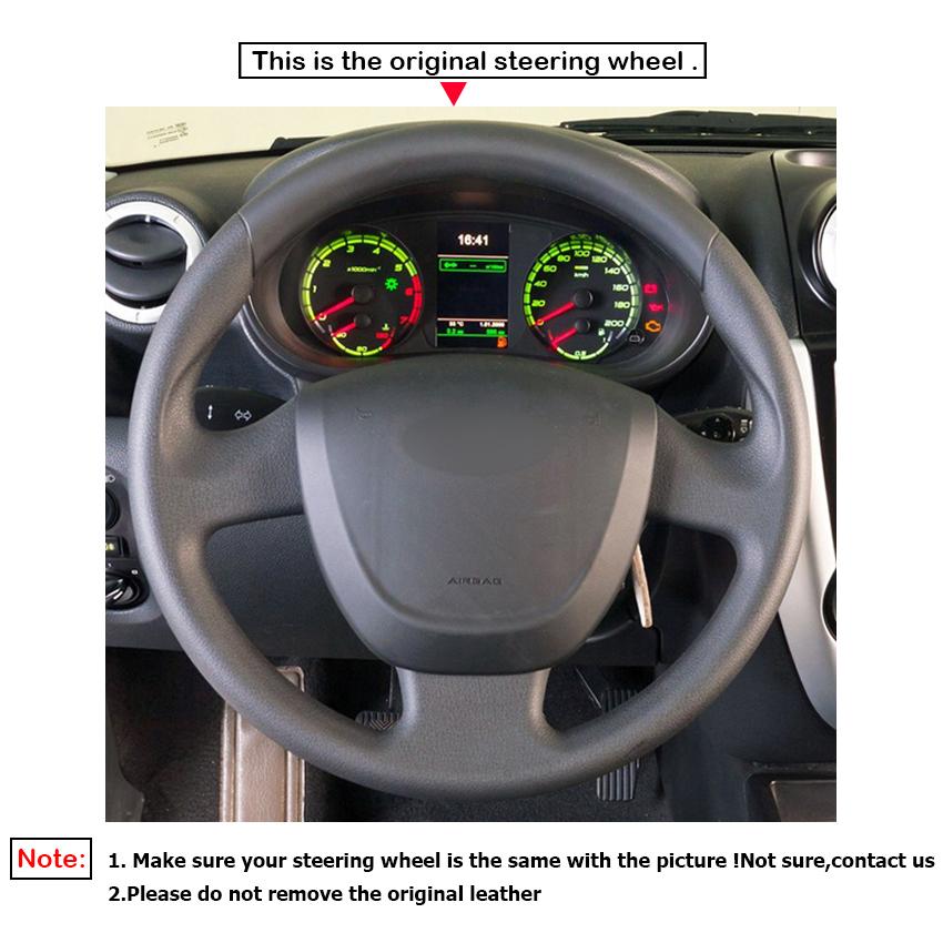 Черный противоскользящий чехол на руль из искусственной кожи, сшитый вручную для Lada Granta 2011 2012 2013 2014 2015 2016 2017 2018