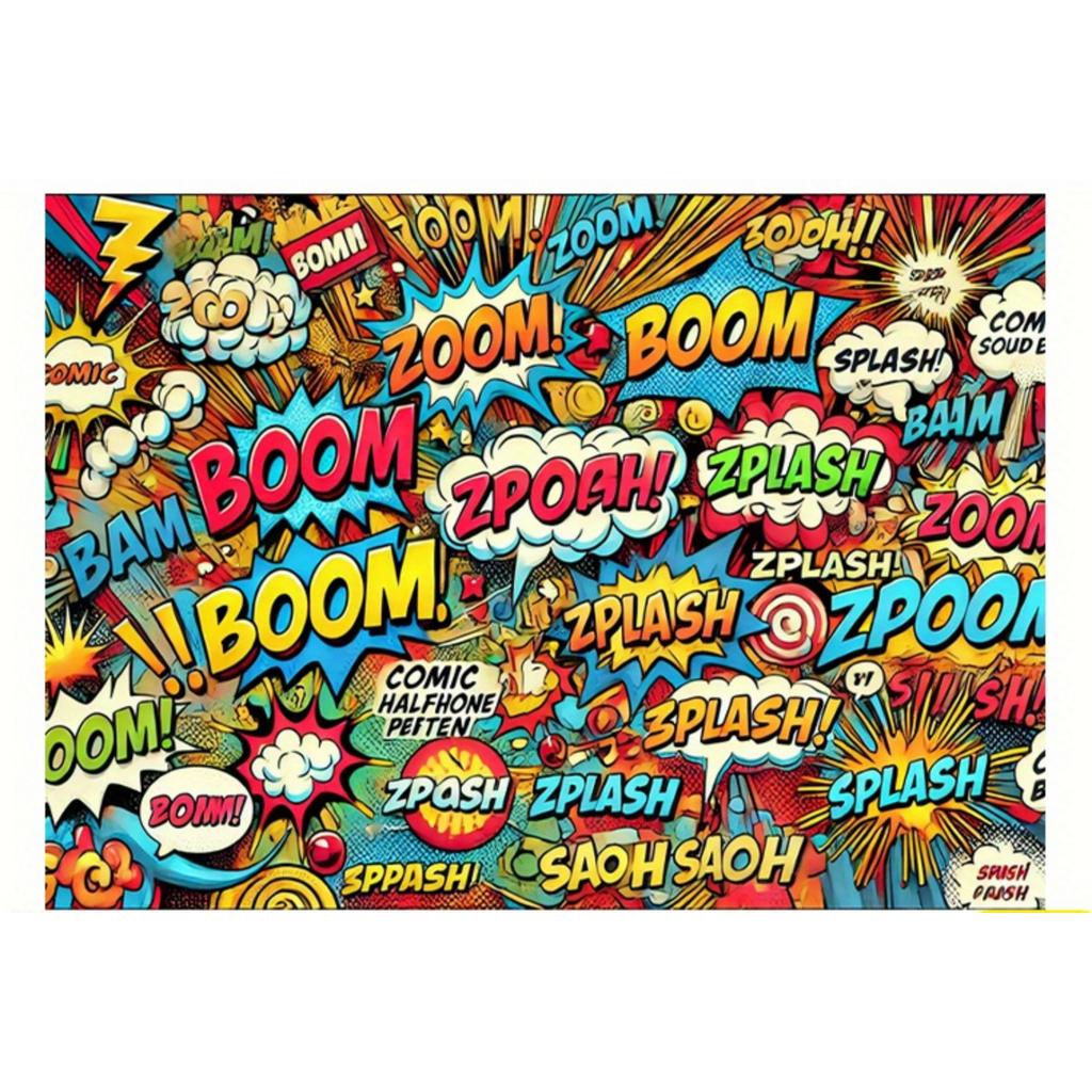 Парти Комик Сити Гобелен Яркий Дизайн в Стиле Поп-Арт с Пузырями Речи Boom Wow для Декора Комнаты в Общежитии Гостиной Высококачественная 2D Печать