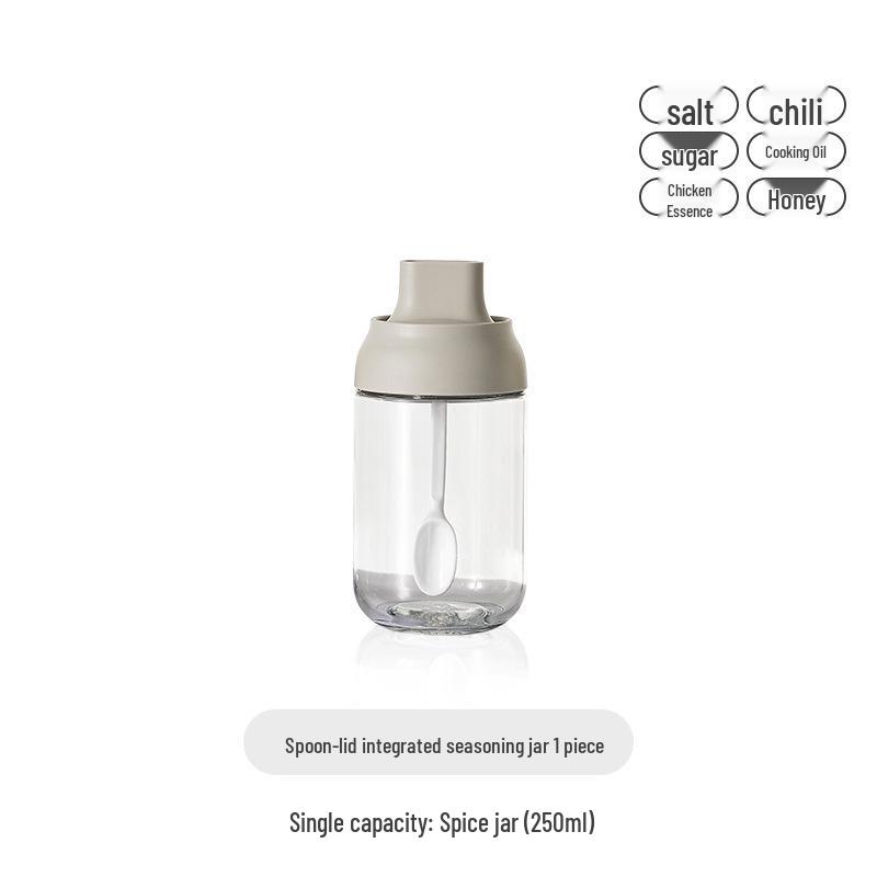 Moisture-Proof Spoon-Integrated Seasoning Bottle - Kitchen Sealed Glass Condiment Container