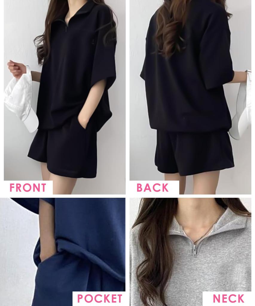 Женский спортивный костюм с коротким рукавом J.STORE (Серый, 5A-J01-GYM) - На молнии, Домашняя одежда и Брюки. Милый, вдохновленный корейским стилем стройнящий наряд.