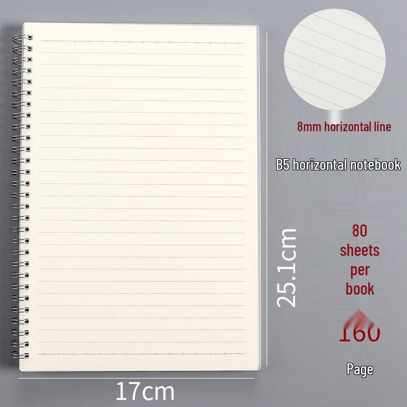 Minimalist PP Coil Notebook Set: A5 Lined, B5 Grid, Elastic Band, Thick Pages, Blank for Students