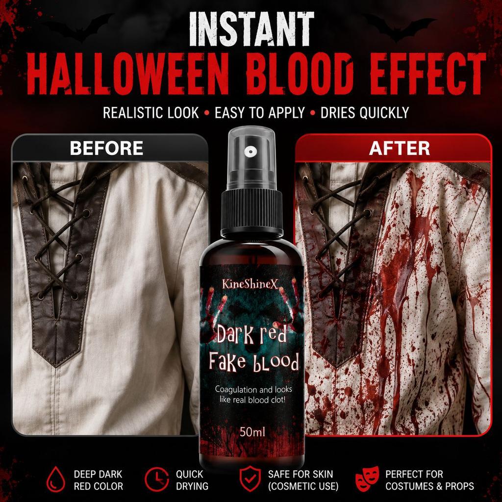 Dark Red Fake Blood Spray Effect, Halloween SFX Makeup for Zombie Vampire Cosplay Costume Party Props