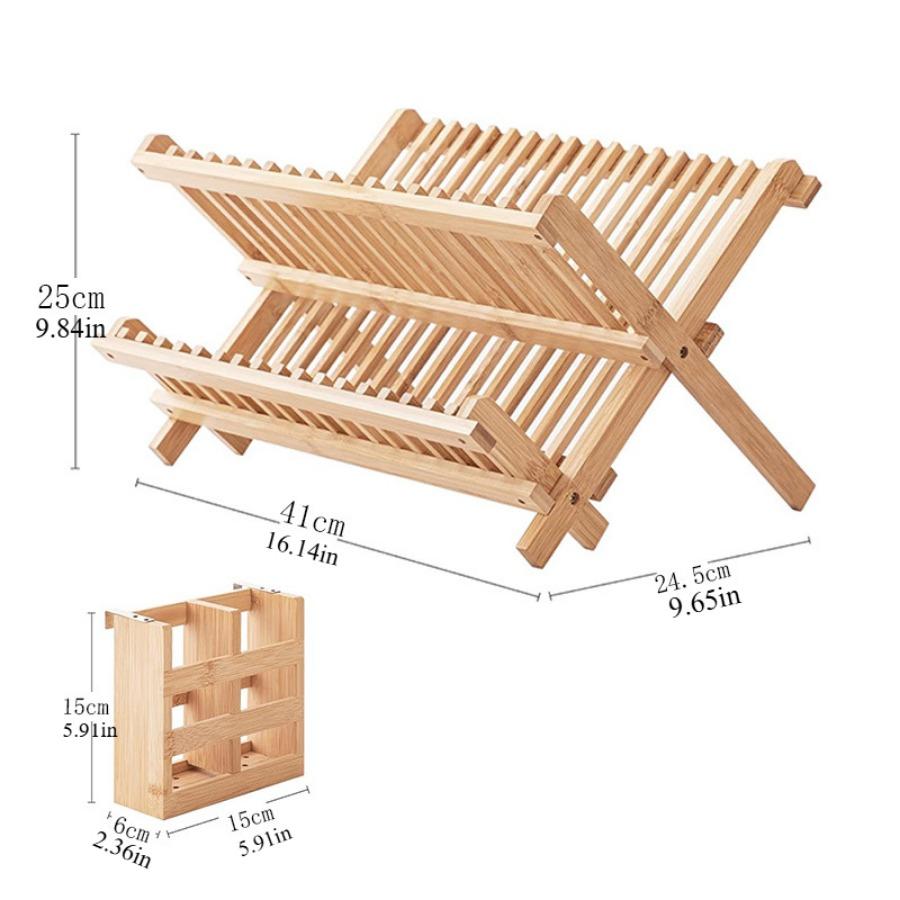 Dish Drainer Drying Rack Bamboo Dishes Drying Rack with Utensil Box Collapsible Bowl Plate Storage Rack Dish Plate Kitchen Rack