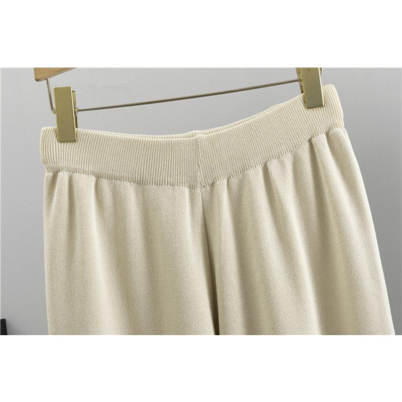 Осенний женский брючный костюм больших размеров, повседневный модный костюм, шикарный трикотажный топ в полоску, широкие брюки