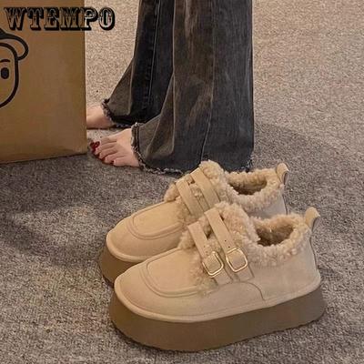 Женские зимние ботинки на толстой подошве, женские зимние плюшевые хлопковые туфли, ретро-туфли на одну ногу